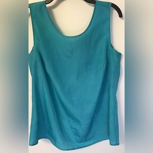 The limited turquoise sleeveless blouse with bow detail on the back size large